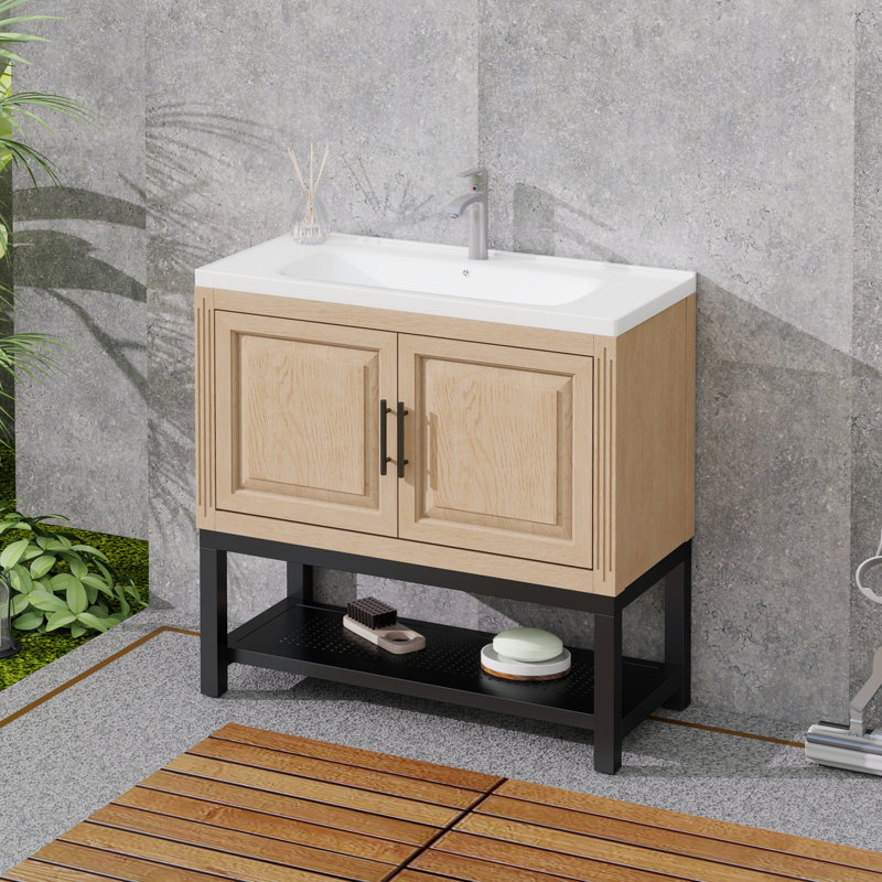 Meuble-lavabo autoportant élégant avec fer naturel et oxyde de magnésium pour les salles de bain modernes