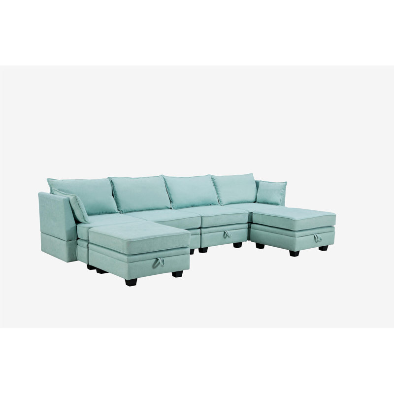 Grand canapé modulaire modulaire en U U_Style, canapé-lit convertible avec méridienne réversible pour salon, siège de rangement
