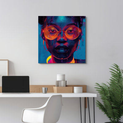Pop Urban Street Orange Blue African American Art Decor Bedroom Artwork Framed Canvas Print Wall Art