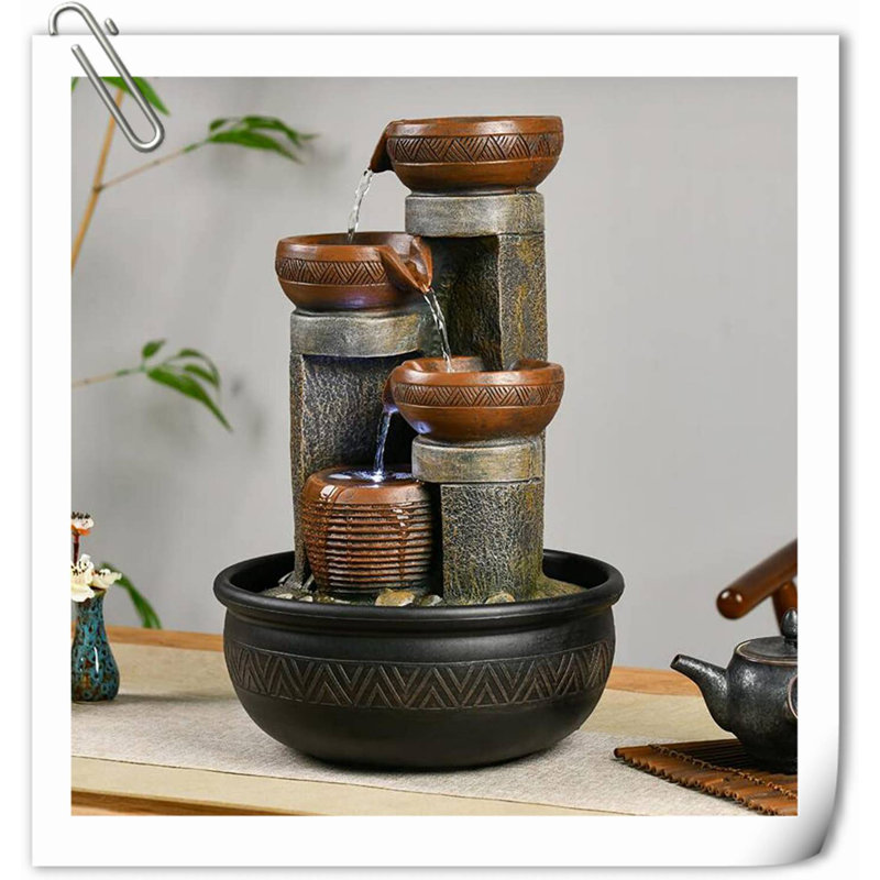 Fontaine de table d'intérieur à 4 niveaux avec lumières DEL et fontaines de bureau apaisantes pour le bureau personnel