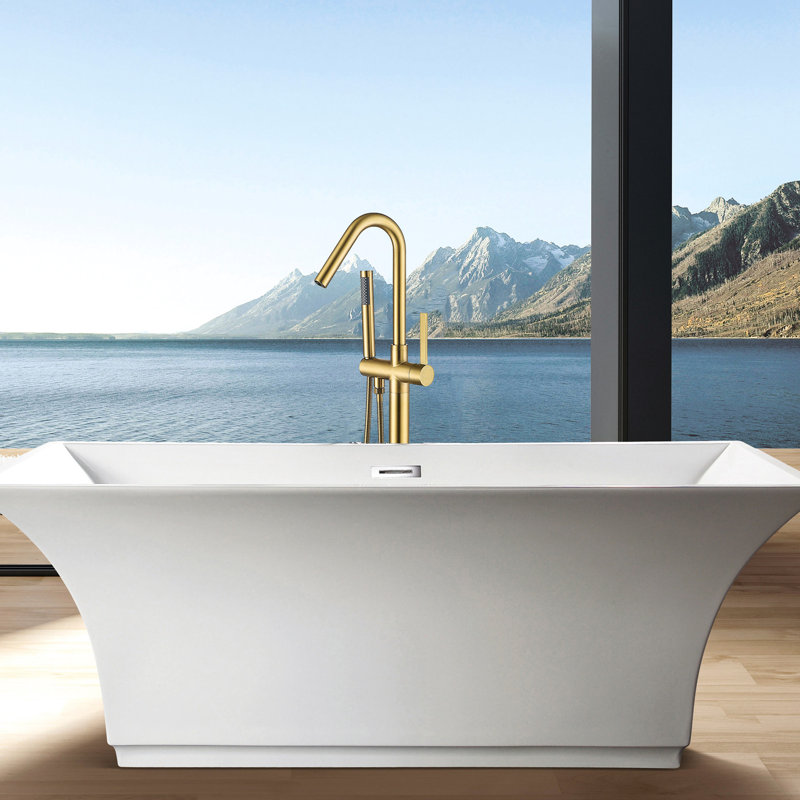 Robinet de baignoire autoportant avec douche à main en or - Fabrication en métal, splendeur de salle de bain en métal, luxe