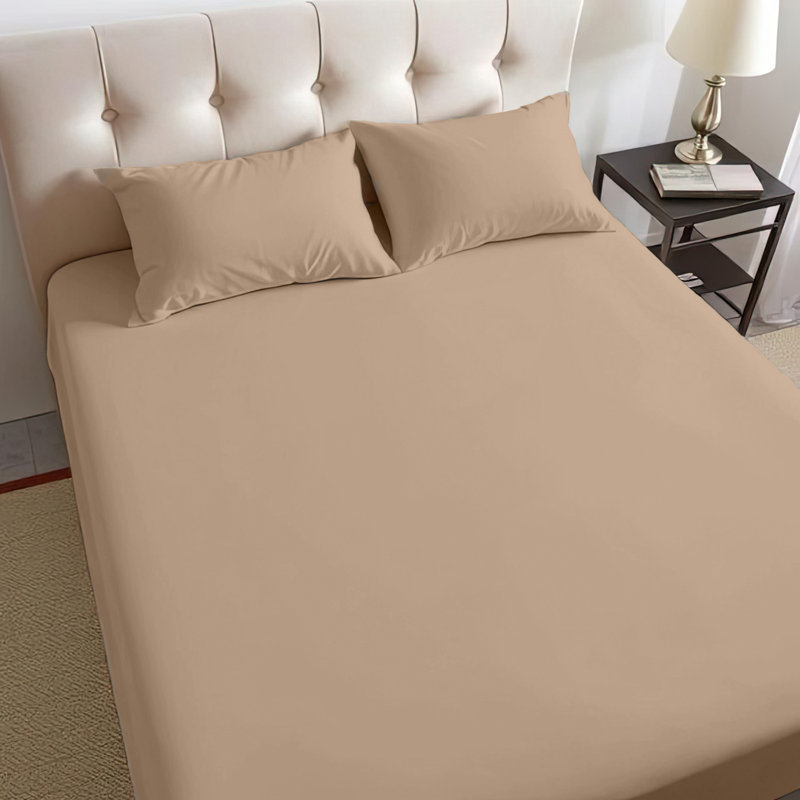 40cm Extra Deep Fitted Sheet – Soft Microfiber, Wrinkle-Free, Cooling, Elastic Corners, Kingsize (5'), Beige