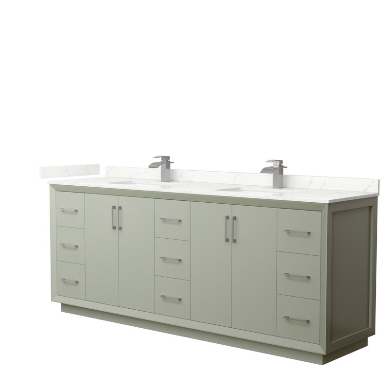 Strada 84'' W Double Vanity, Satin Bronze, Light Green, Giotto Quartz