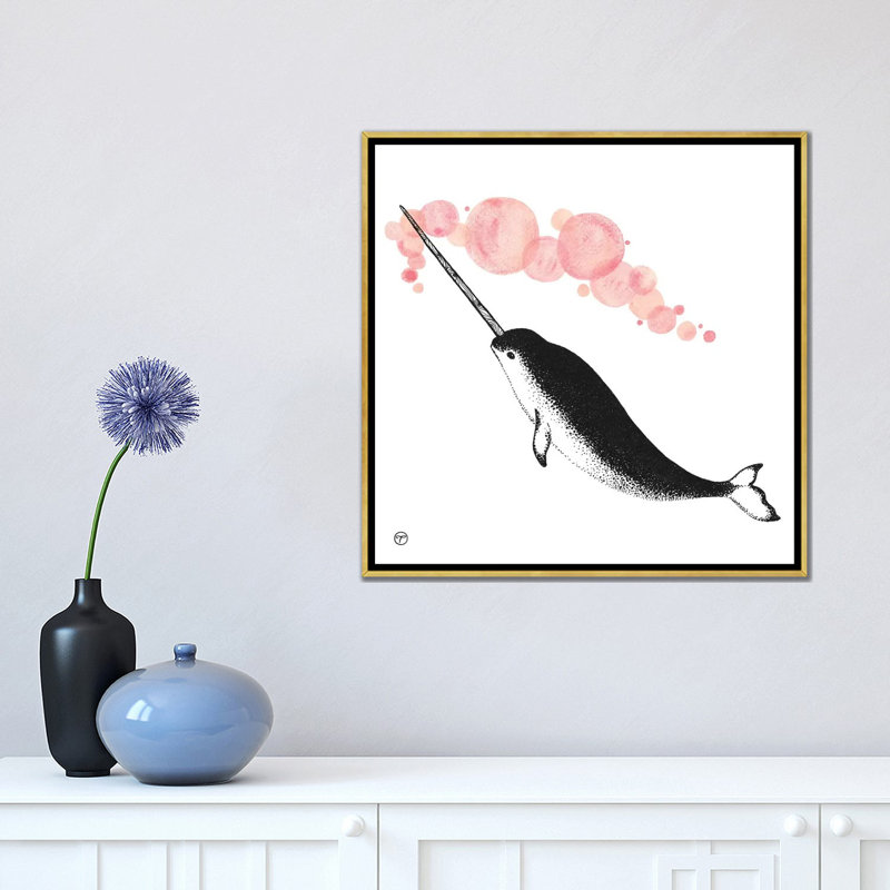 Art papier narwhal, H 18 po x l 18 po x P 1,5 po, Toile encadrée d'or