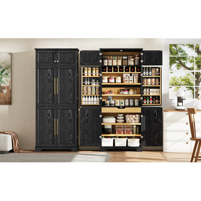 78.2" Tall Kitchen Pantry Cabinet, Scratch-Resistant Engineered Wood, Multiple Adjustable Shelves & Wine Racks, High Load Capacity