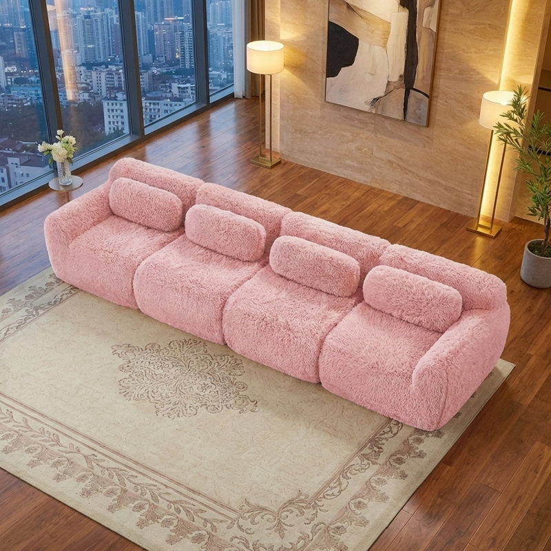 149'' Soft And Fluffy Plush Fabric,Boneless Sofa,32D High Density Sponge Ergonomic Design,Full-compression Vacuum Packaging,Free Combination Buckle Connection For Bedroom,Study,Home Theater