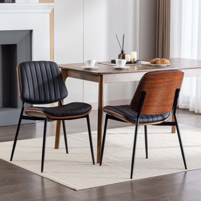 Dining Chairs Set Of 2,Mid Century Modern Retro Chair With Back Upholstered Seat Metal Legs Adjustable Foot For Kitchen Dining Room Chairs