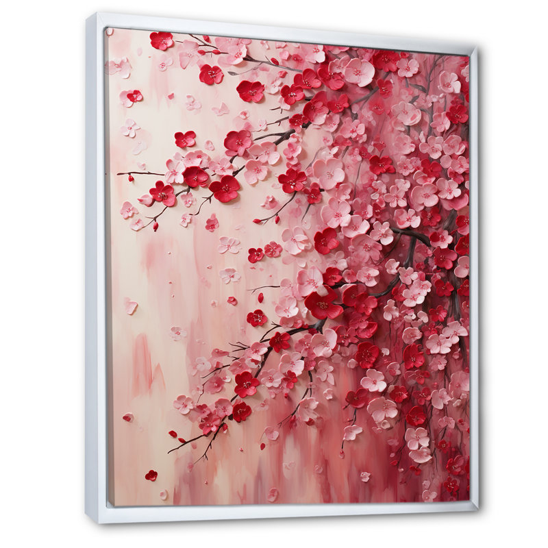 Cerisier rose en fleur 4 - Art mural cerise, H 20 po x l 12 po x P 1 po, Cadre flottant blanc