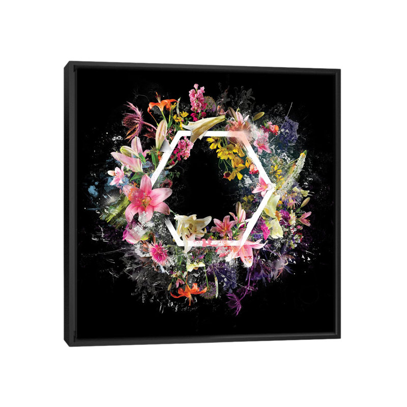 «Bouquet douzième», impression sur toile, H 18 po x l 18 po x P 1,5 po, Toile avec cadre noir, Pas de tapis