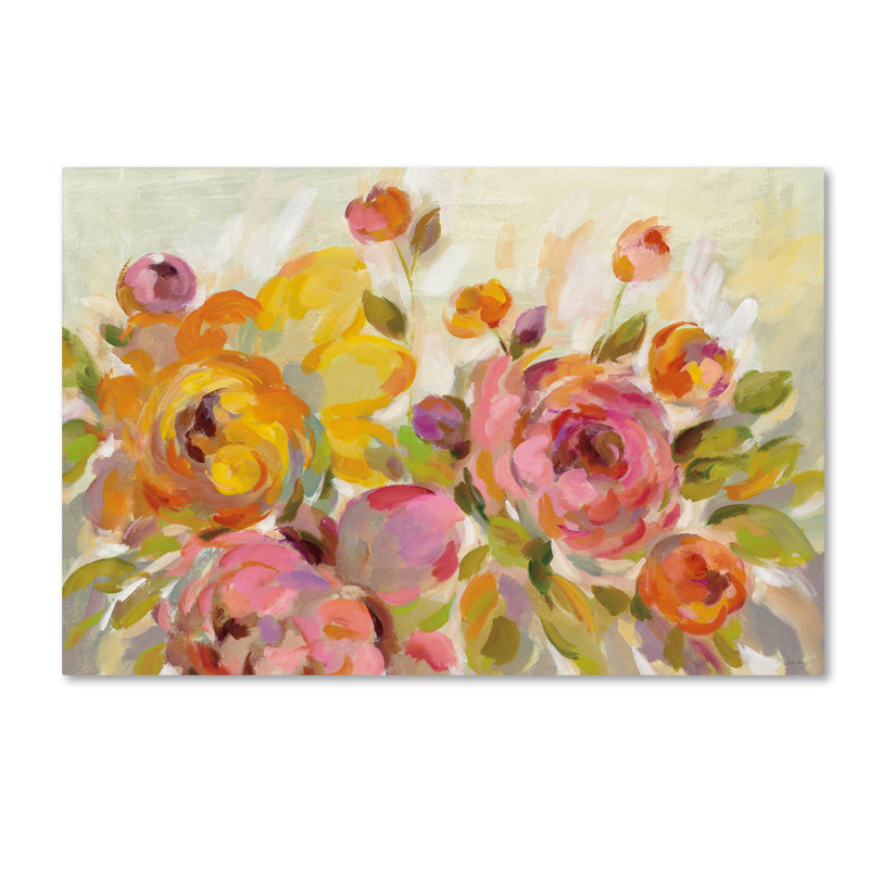 « brushy pivoines », reproduction sur toile tendue, H 16 po x l 24 po x P 2 po