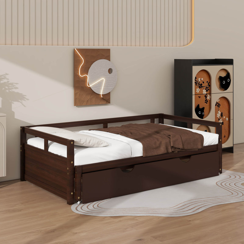 Lit de jour extensible simple avec lit gigogne, Espresso