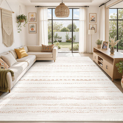 Modern Geometric Area Rug Moroccan Washable Low Pile Carpet Non-Slip Abstract Pattern Soft Floor Mat
