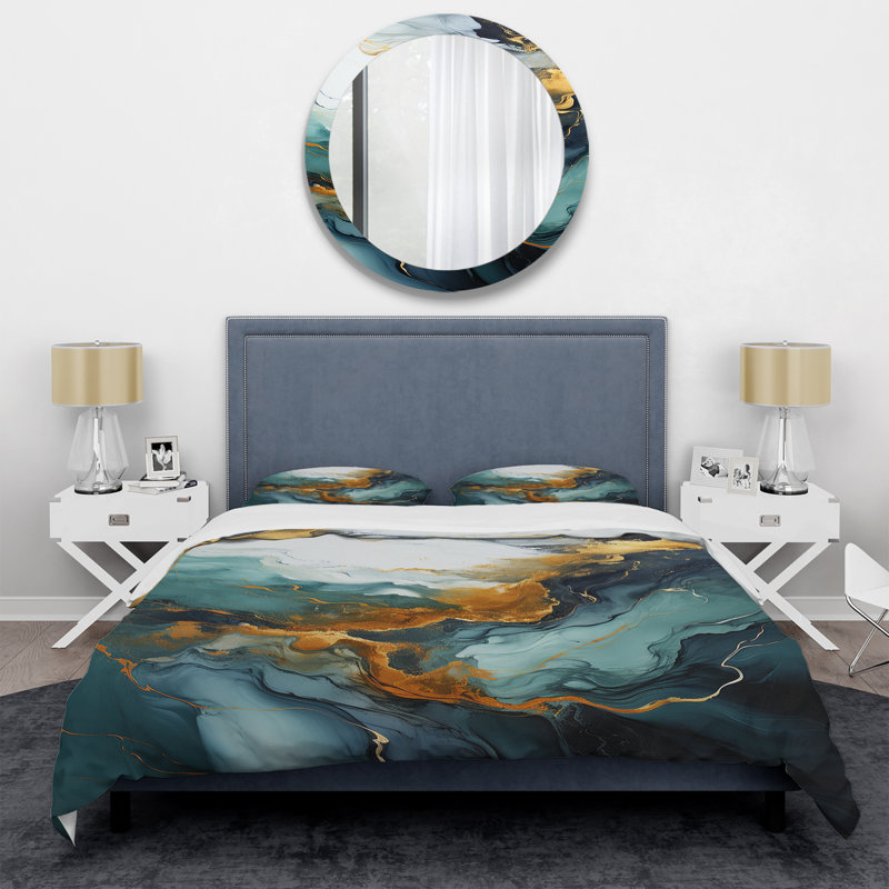 Ensemble de housse de couette or et vert, Housse de couette pour très grand lit