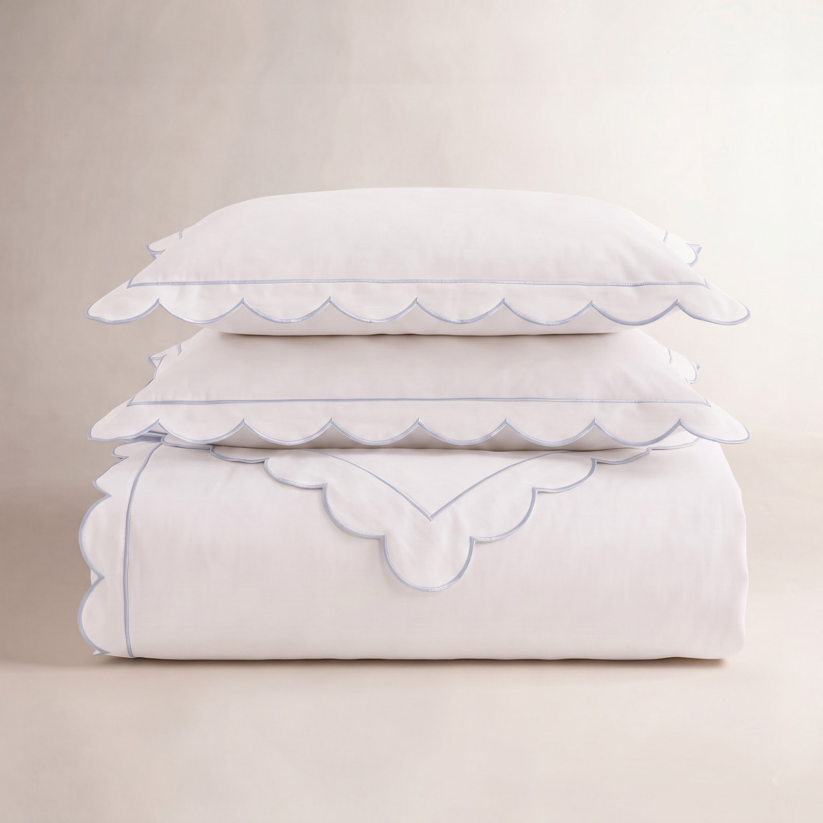 SCALLOP FRAME PERCALE DUVET SET, Queen Duvet Cover + 2 Standard Shams, Blue