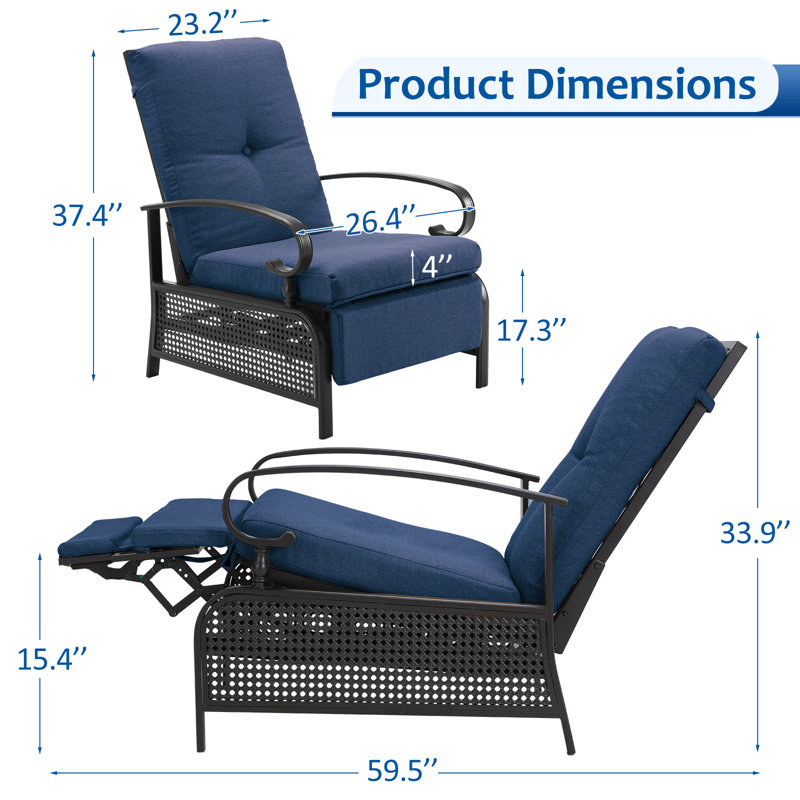 Fauteuil de patio inclinable avec coussins lausannois, Bleu