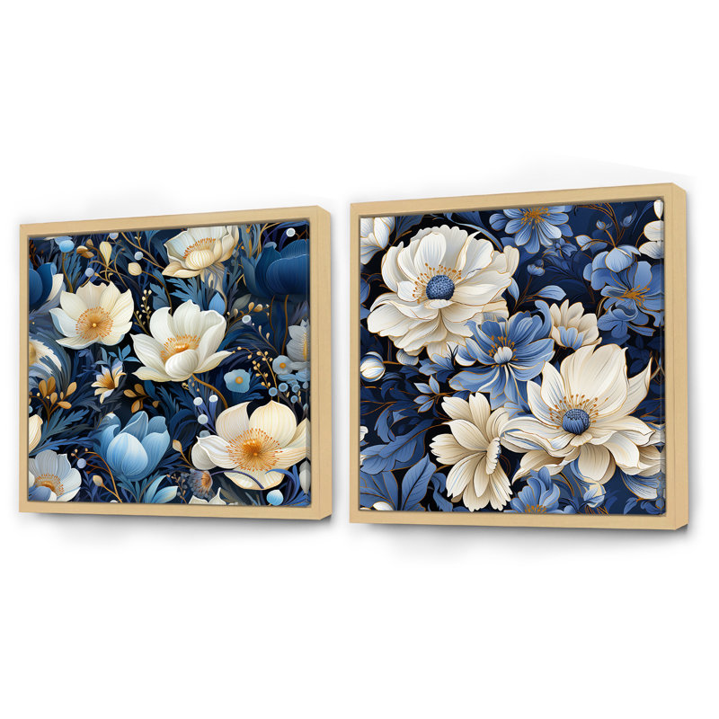 Franck - Ensemble de 2 collages floraux carrés, Cadre flottant brun, H 30 po x l 61 po