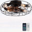 Ventilateur de plafond de style cage en fer forgé de 19 pouces avec télécommande et contrôle d'application, réglages réversibles à six vitesses pour décor de maison de campagne et industriel