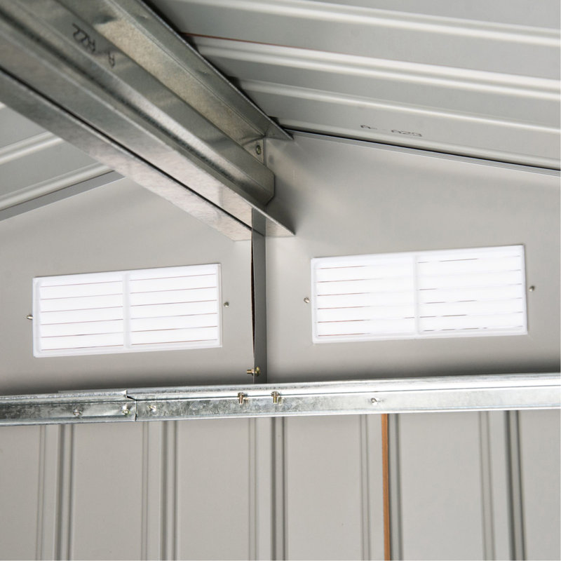 Remise extérieure 7 pi x 4 pi, acier galvanisé, 4 évents, 2 portes coulissantes, spacieuse pour les outils de jardin, entretien de la pelouse, bâtiment de rangement jaune, pelouse, jardin, garage,