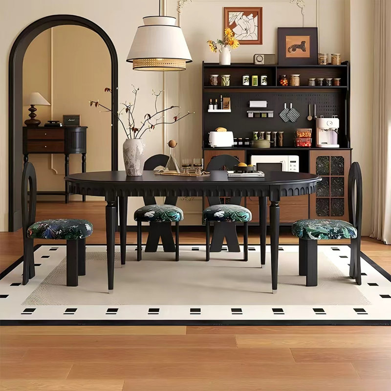 Solid Wood Oak black Dining Table, 29.53"H x 55.12"L x 31.5"W