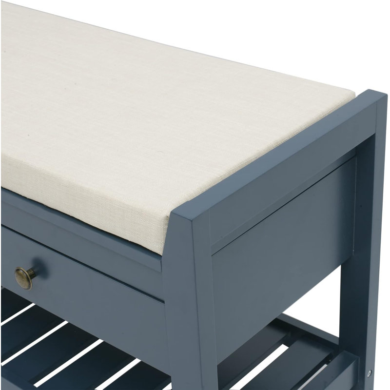 Etom Upholstered End Table With Storage Drawers And Shoe Rack, Blue