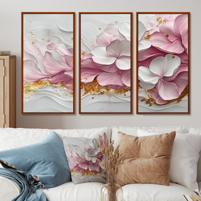 Or rose élégant veines de pétales de fleurs - art mural fleurs - ensemble de 3