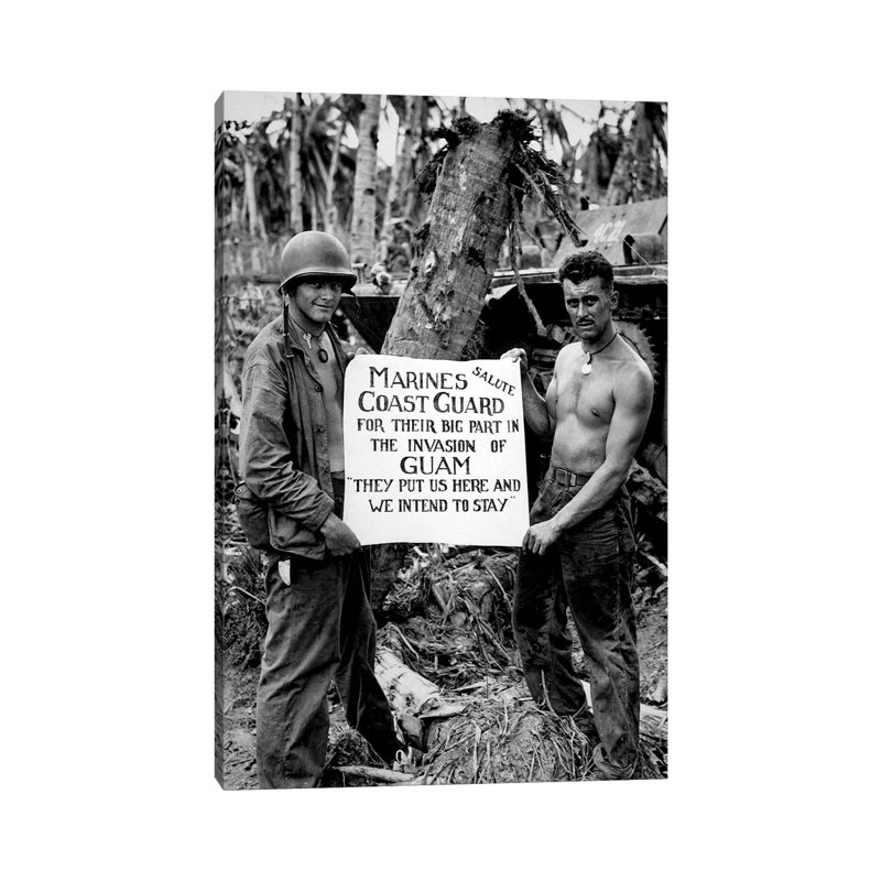 The US Marines Salute The US Coast Guard After The Battle For Guam - Wrapped Canvas Print, 20.32 cm H x 30.48 cm W