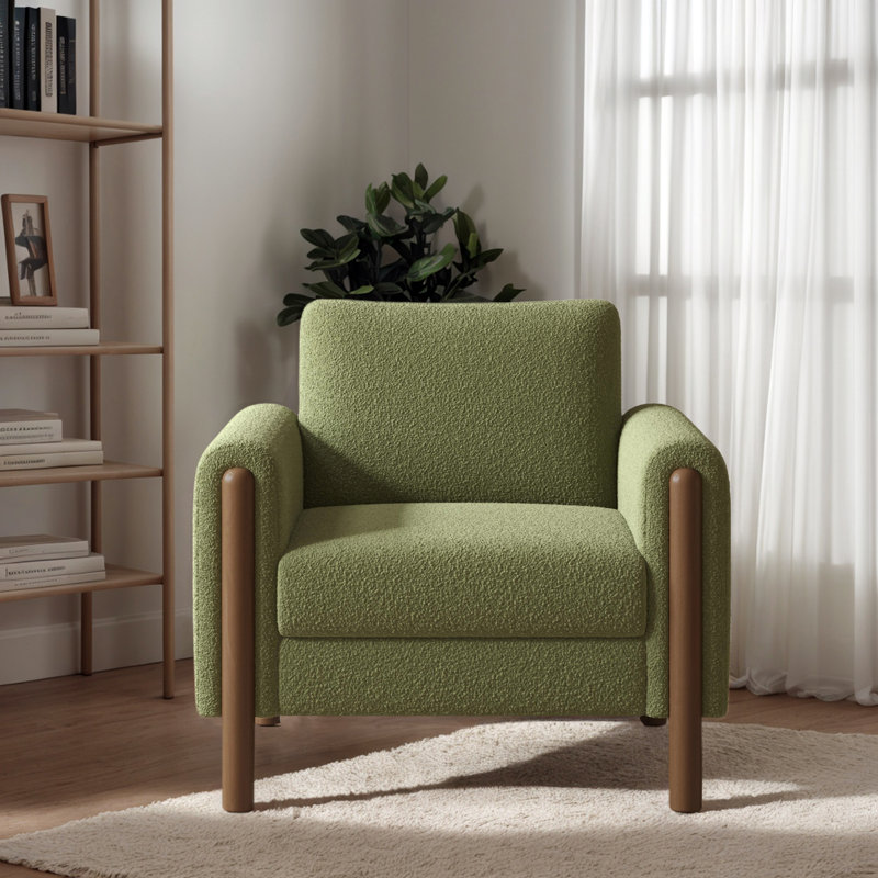 Chaise d'appoint rembourrée 35,48 po avec pieds en bois , Polyester vert