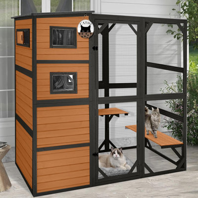 Outdoor Cat House,big Catio Cat Enclosures 4 Tiers Wooden Feral Cat Shelter With Large Interior Space (Extra Large)