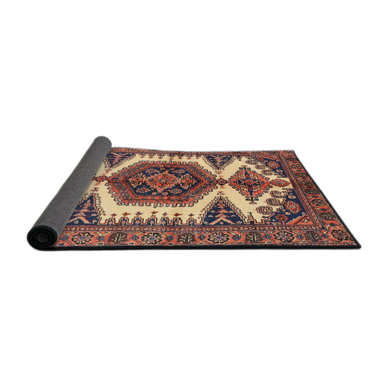 Tapis rouge/noir/beige traditionnel Nesi, Rond 5 pi