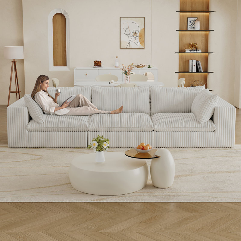 Canapé 118,2 pouces Cloud, H 24 po x l 118,2 po x P 39,4 po, 3, Blanc