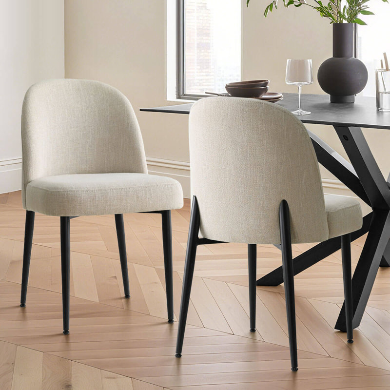 Chaise de salle à manger rembourrée Gramercie avec pieds en métal (ensemble de 2), Beige