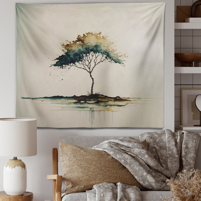 Tapisserie en polyester vert Lonely Tree II, H 32 po x l 39 po