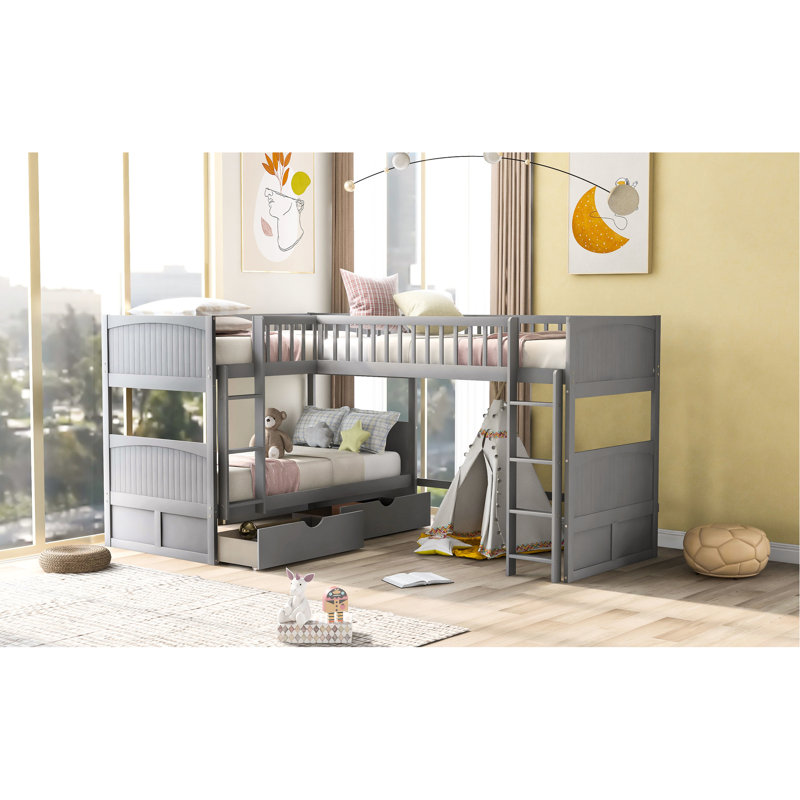 Lit superposé simple gris avec mezzanine et possibilités de rangement - Des tiroirs pratiques pour maximiser le potentiel de votre chambre