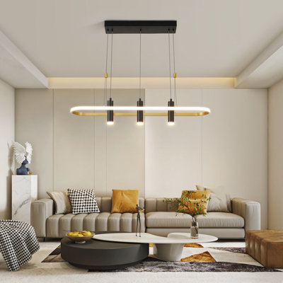 Luminaire suspendu à intensité variable à DEL noir / or - 45 W, 5 000 Lm, finition noir mat et or, pour îlot de cuisine, salle de billard, couleur de couloir 3000 K 6500 K, table de salle à manger, bureau