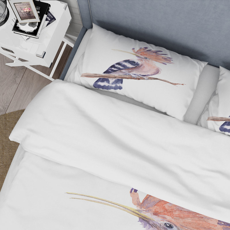 Vintage Hoopoe Bird On A Branch - Ensemble de housse de couette traditionnel - Microfibre de polyester