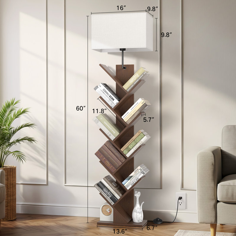 Bibliothèques avec éclairage à DEL et télécommande, lampe sur pied à 9 niveaux, Noyer
