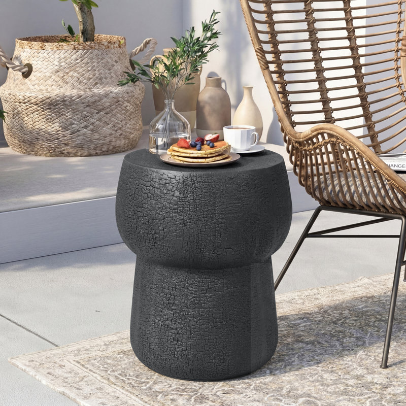 Patio Accent Table With Crack Process, Black