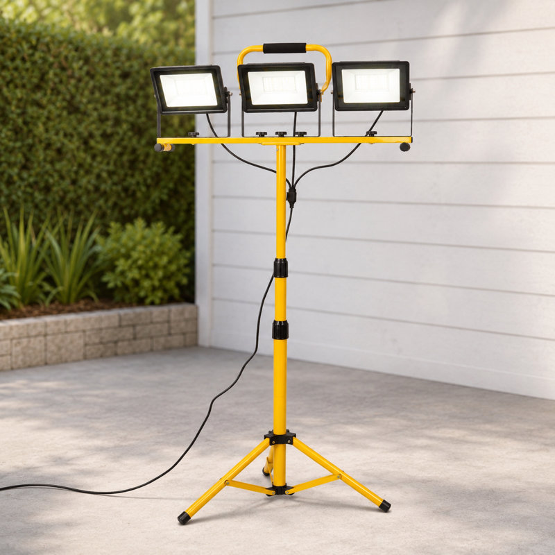 3 lumières de travail à DEL à 3 têtes avec support, lampe imperméable avec interrupteur individuel, lampe trépied télescopique en métal réglable pour l'extérieur / l'intérieur