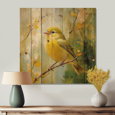 Finch oiseau dans la forêt brise I - Art mural en bois oiseau - sur bois de pin naturel