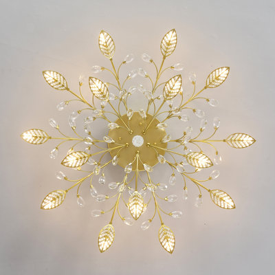 15-Light Crystal Leaf Flush Mount Chandelier Ceiling Light for Bedroom, Dining Room, Living Room