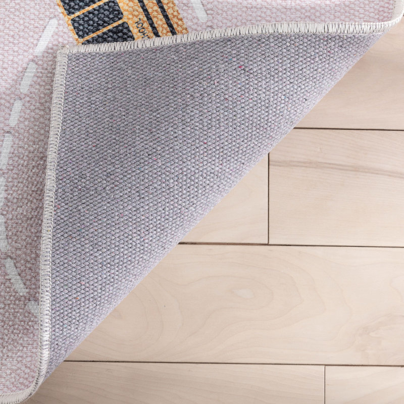 Klingbeil Kids Rugs Traffic Modern Beige Area Rug, Rectangle 5' x 7', Pink 