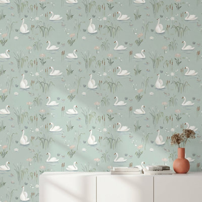 Adhésif mural nénuphars Swans