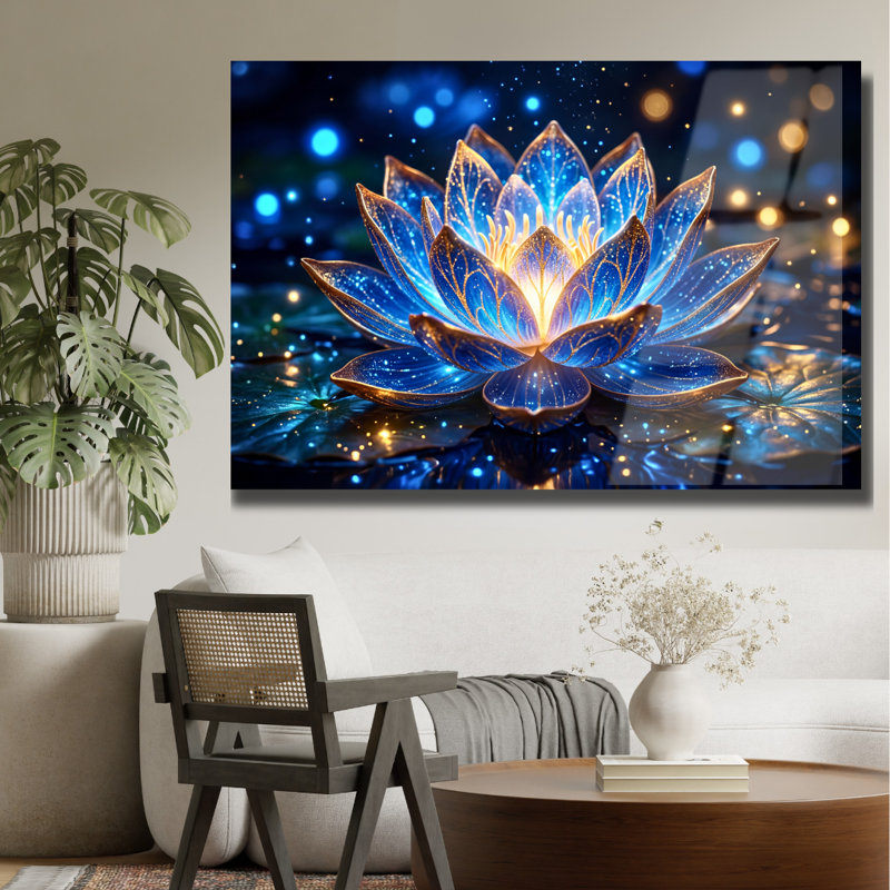 Fleur de lotus en verre trempé, art mural de style naturel, H 30 po x l 40 po