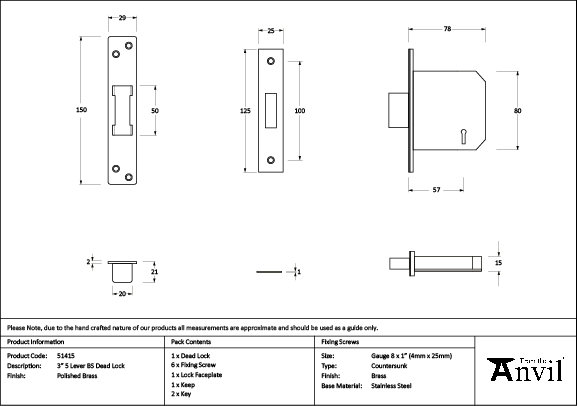 Dead Lock, Polished Brass