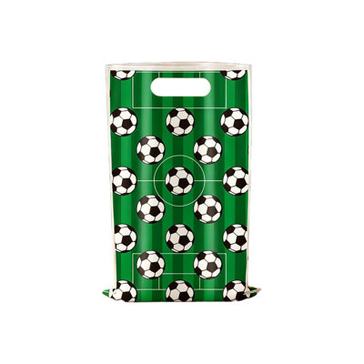 10Pcs Soccer Field Print Gift Bags With Handles Football Party Treat Bags Soccer Theme Plastic Goodie Bags For Kids Birthday Party Supplies