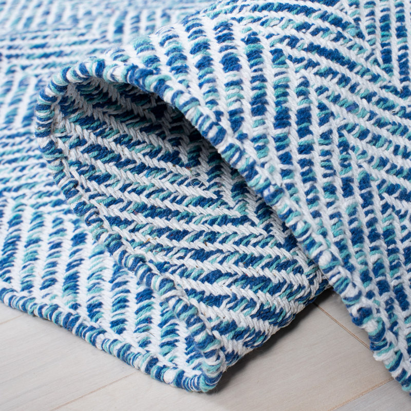 Mardell Chevron Handmade Tufted Blue Area Rug, Rectangle 9' x 12'