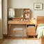 Tabouret de maquillage gris lin avec coussin, coiffeuse en chêne massif, bureau compact 100 % chêne massif avec tiroir de rangement, fini bois naturel