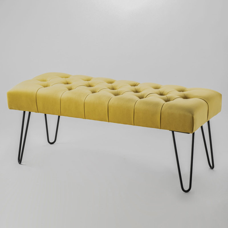 Velvet Upholstered Bench, Honey, H40 x W100 x D35cm