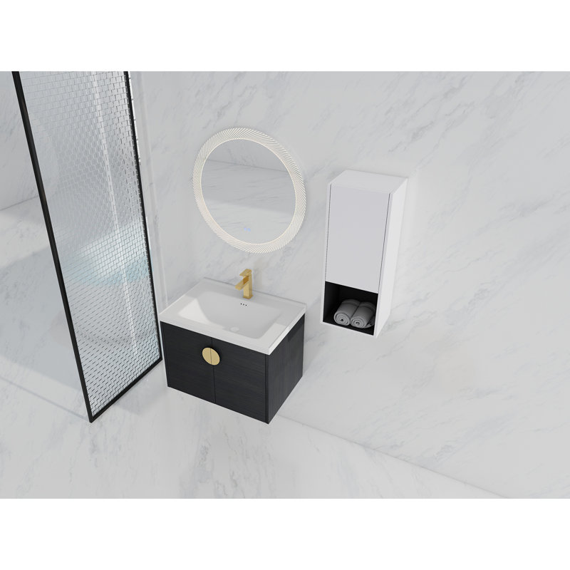 Meuble-lavabo mural 28 po avec lavabo en céramique et armoire latérale, portes à fermeture douce, armoire combinée 28 po, 28"