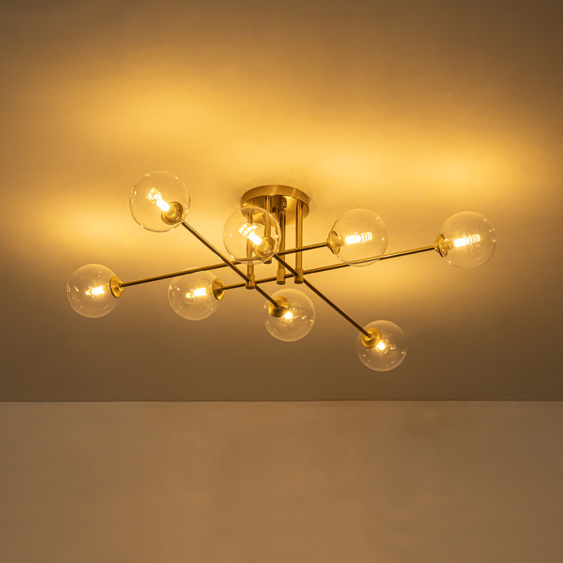 8-Light Airy Clear Glass Bubble Molecular Semi-Flush Mount
